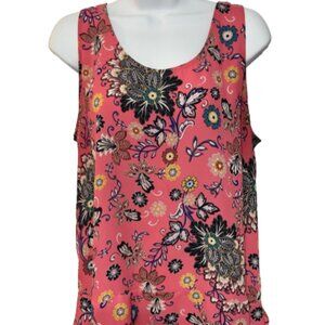 Loft Large Ladies Sleeveless Multicolor Floral round neck Polyester Blouse